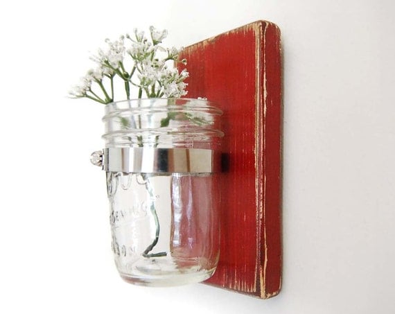 wood sconce mason jar wall vase french country decor shabby chic SET of TWO