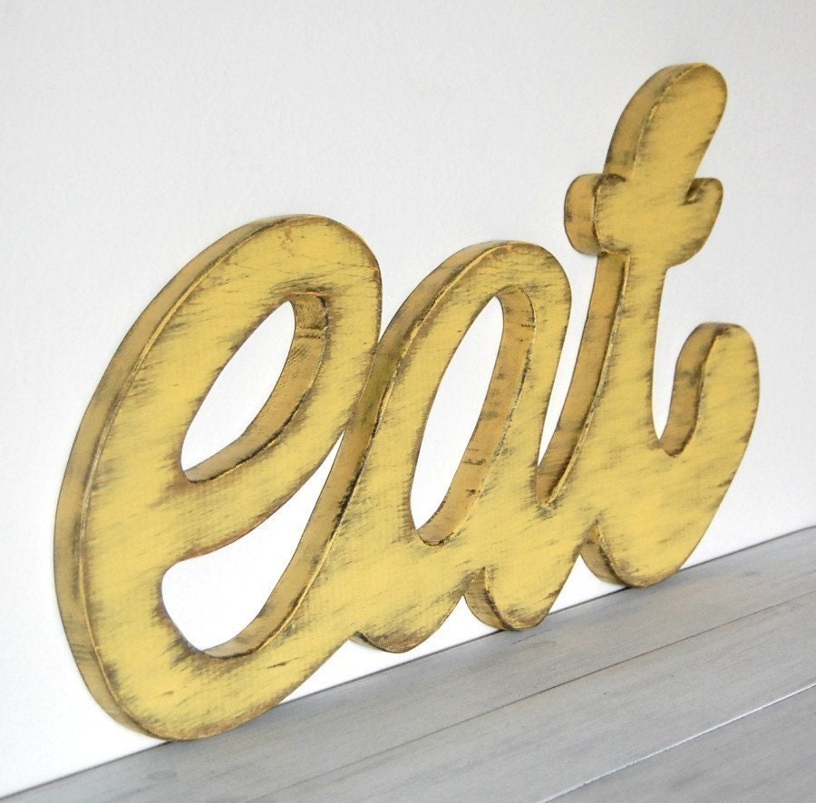 eat sign - Custom kitchen sign - wooden wall sign - wood sign - Earth Yellow