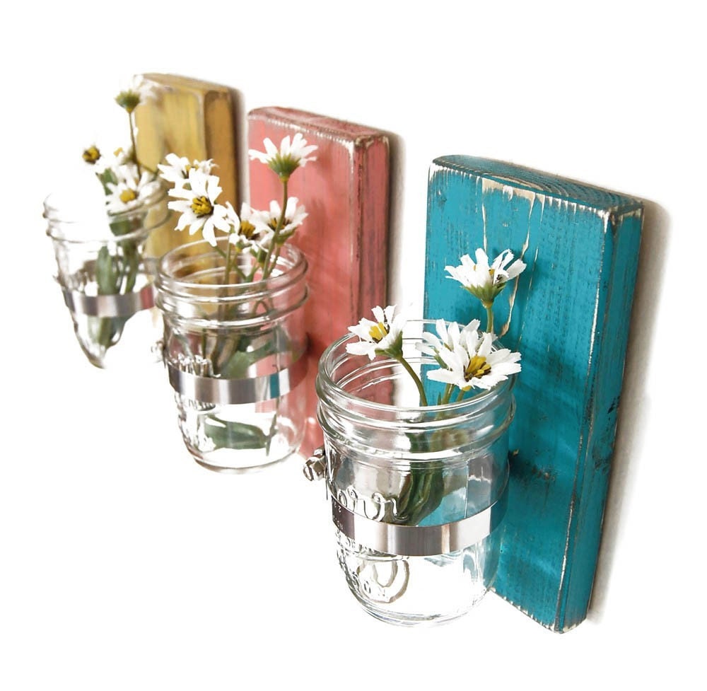 upcycled wall vase - Cottage Style - Dark Turquoise - Wood - single vase