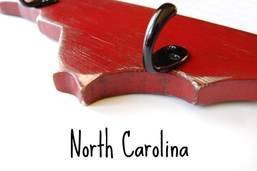 NORTH CAROLINA custom wood organizer key hooks rustic primitive Slate Gray