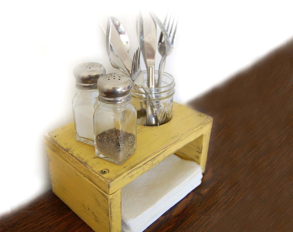 kitchen table organizer napkin holder salt pepper mason jar Earth Yellow
