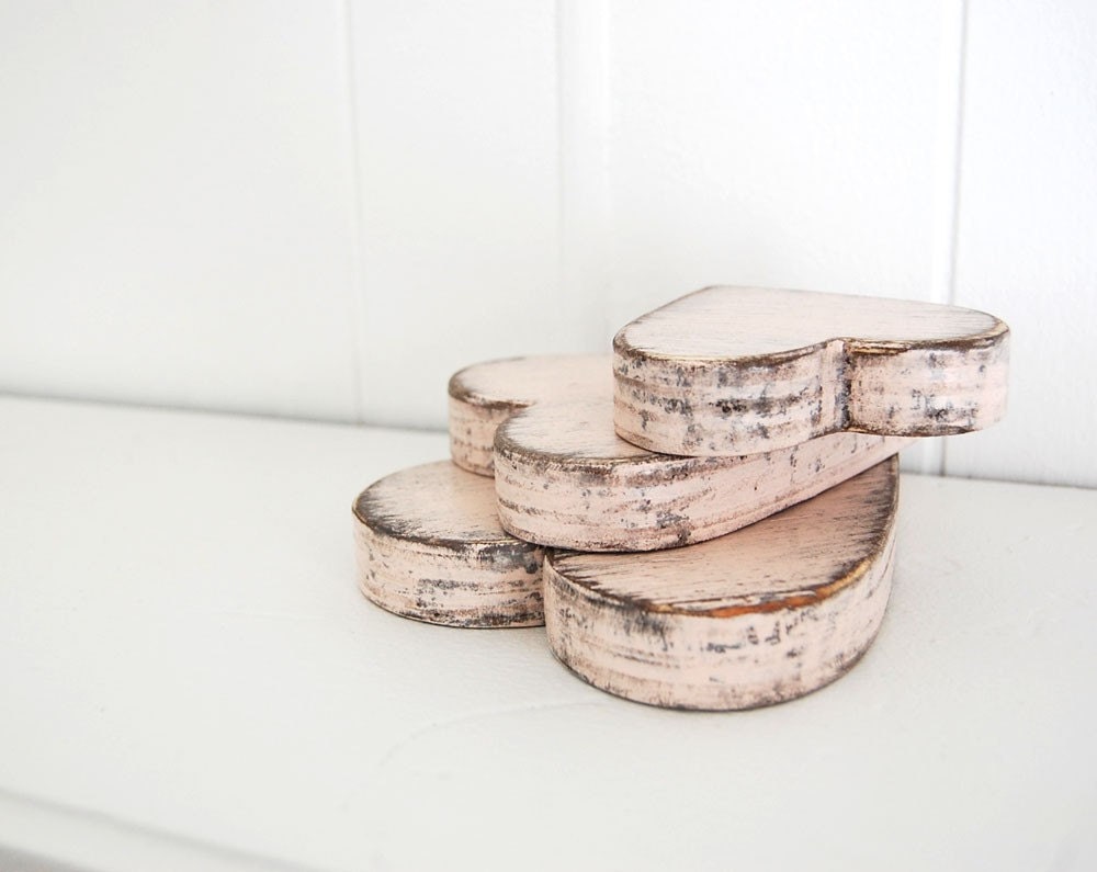 wooden hearts shabby chic pink cottage decor style wedding decor YOUR COLOR CHOICE