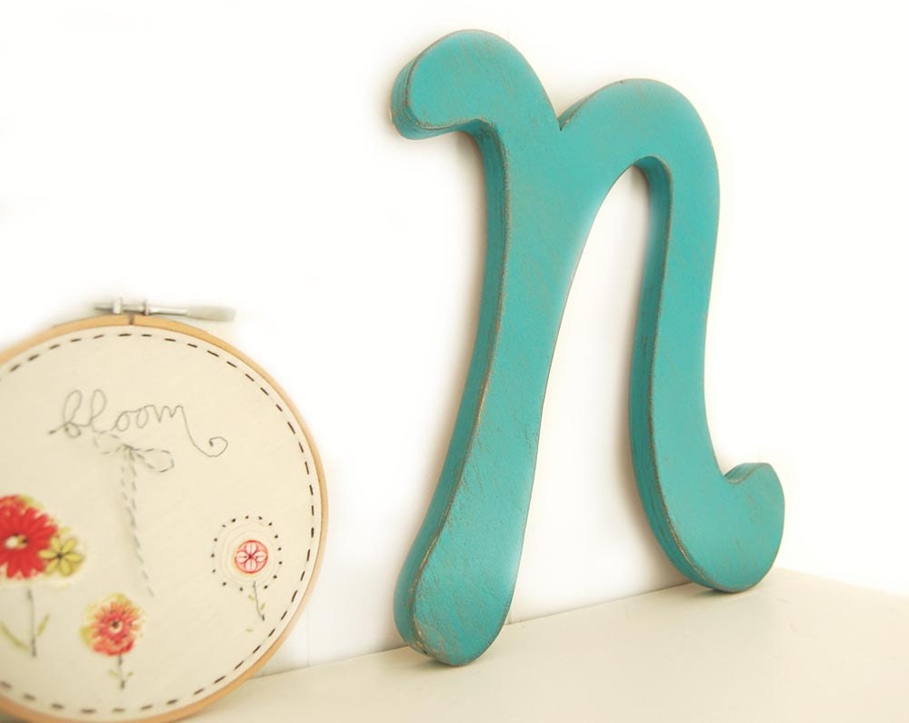 SALE -- painted wood signs letter N hanging wall decor Dark Turquoise or You Choose