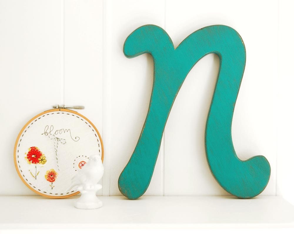 SALE -- painted wood signs letter N hanging wall decor Dark Turquoise or You Choose