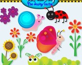 FRESH ARRIVAL Sweet Bugs in the Garden Clip art Collection great for cards, stationary, paper goods, scrapbooking, and web Design