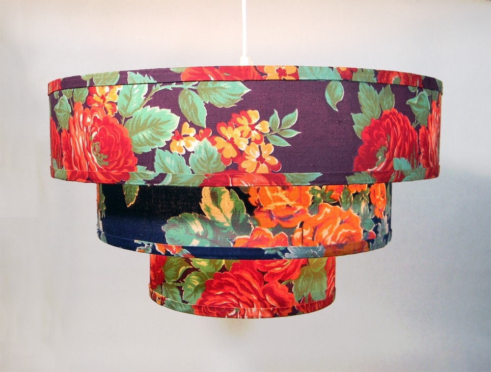 SALE Russan Floral Lampshade - Three Tiered Pendant - Rich Floral - 18 x 10