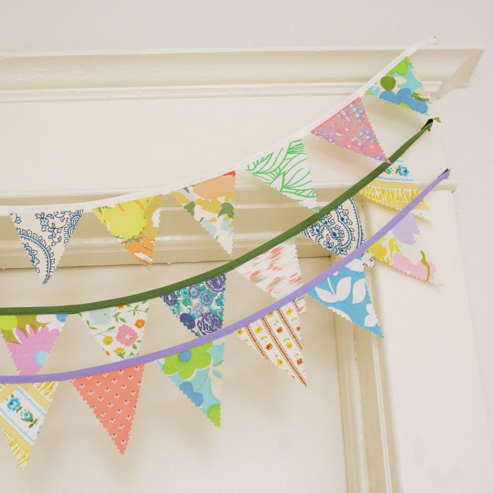 Bunting, Fabric Bunting, Banner, Fabric Pennant, Upcycled Vintage Fabrics, Vintage Floral, Handmade by Knotted Nest