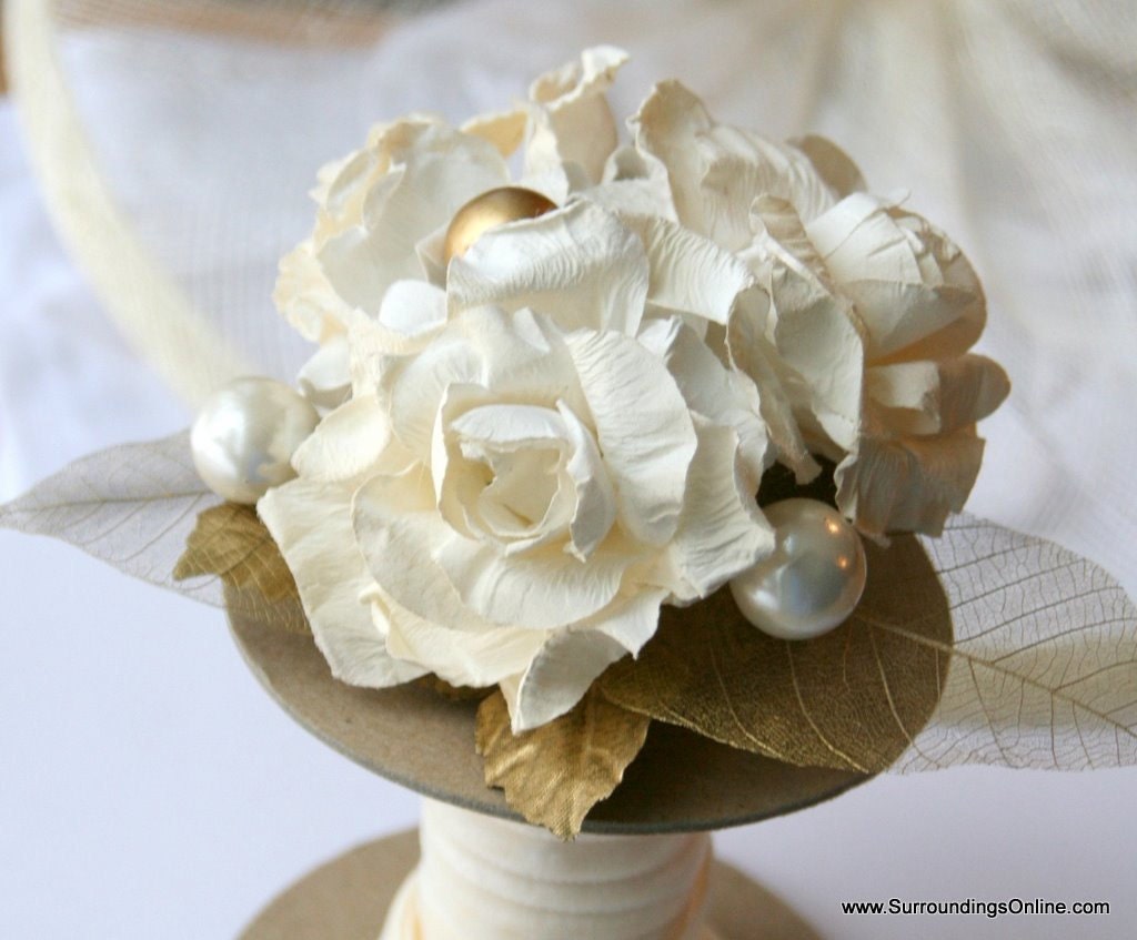 Ivory and Gold Rose Cake Topper - Everlasting Keepsake for Wedding or Anniversary