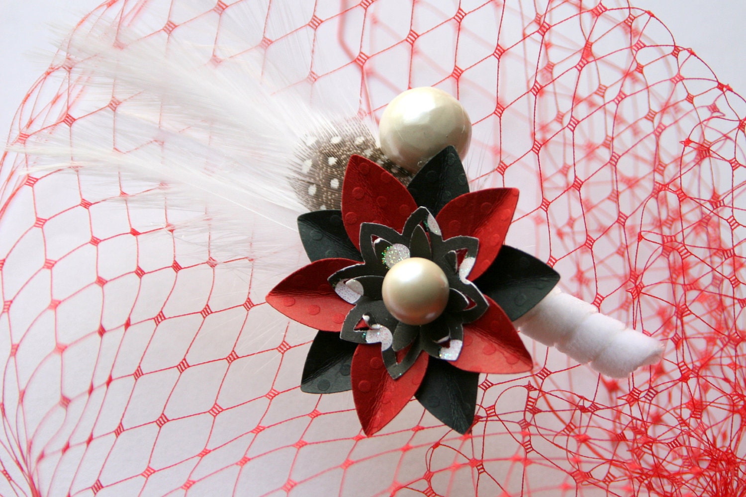 Geeky Chic Boutonnieres - Red, Black and White, Can be customized.