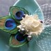 Ivory Rose and Peacock Hair Comb - Order with a custom birdcage veil.