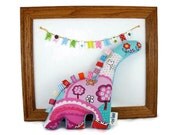 Plush Dinosaur - Minky Stuffed Animal - Handmade Baby Girl Toy - Turquoise Pink Purple Red