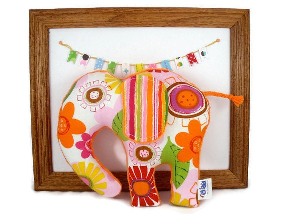 Elephant Plush Baby Toy  Stuffed Animal  Pink Orange Ready to Ship