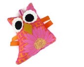 Owl Plush Rattle Baby Softie Toy Minky Pink Orange