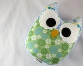 Stuffed Owl Toy Plush Mini Pillow Softie Blue Green Minky