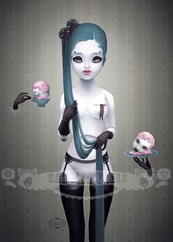 La Doll.  8x10 print. gothic lolita. pinup. digital illustration. dark steampunk art by KarolinFelix