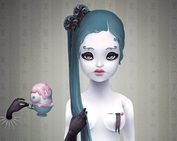 La Doll. 5x7 print. living doll. cabinet de curiosite. sad big eye art. creepy cute girl portrait. pinup bjd art by KarolinFelix