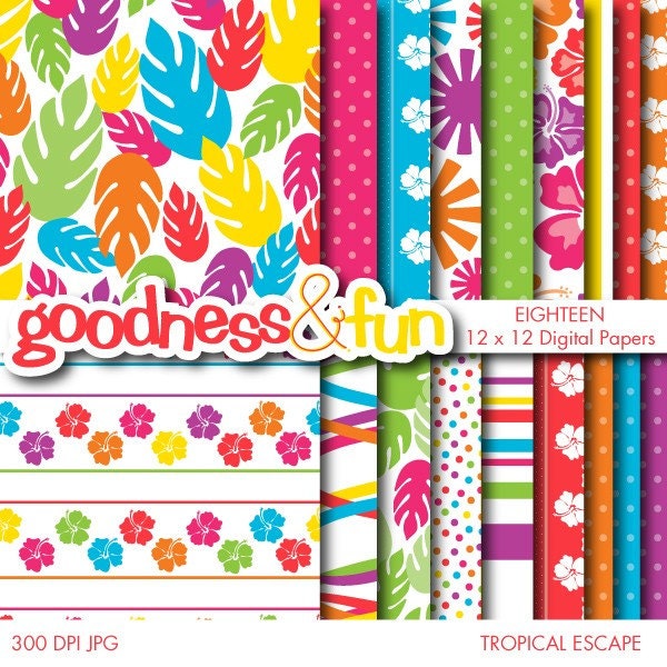 Buy 2 Sets, Get 2 Sets FREE - Digital Paper Pack - Tropical Escape Papers
