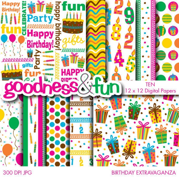 Buy 2 Sets, Get 2 Sets FREE - Digital Paper Pack - Birthday Extravaganza Papers