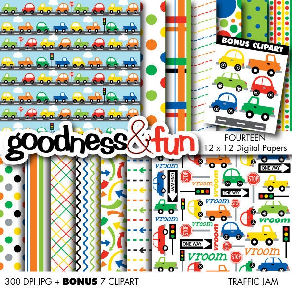 Buy 2 Sets, Get 2 Sets FREE - Digital Paper Pack - Traffic Jam Papers