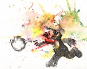 Super Mario Throwing Fireball Watercolor Painting - 8 X 10 in. print Buy 2 and receive a Third Print Free
