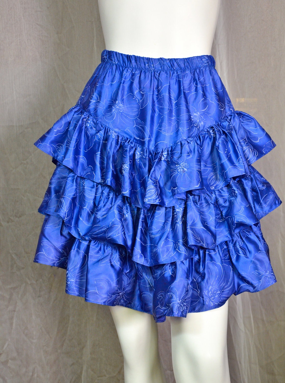 Items Similar To 80s Ruffle Skirt Totally Awesome Blue Satin Tiered Peplum Skirt S Ruffle