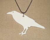 Crow Raven Necklace, Bird Jewelry, White Acrylic Necklace, Lasercut Jewelry