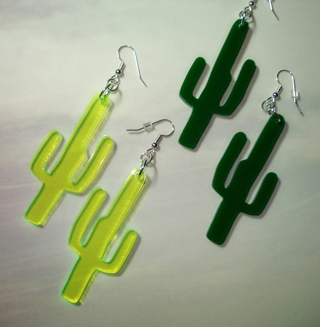 Cactus Earrings in Neon Green or Green, Southwestern Style Fashion, Festival Boho Style