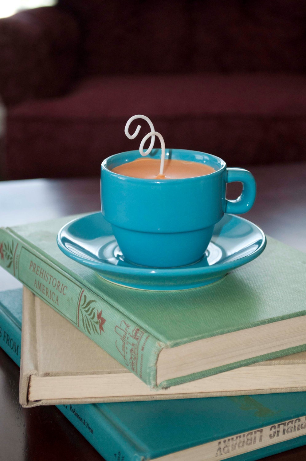 Blue cappuccino cup and saucer mocha brulee soy candle