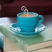 Blue cappuccino cup and saucer mocha brulee soy candle