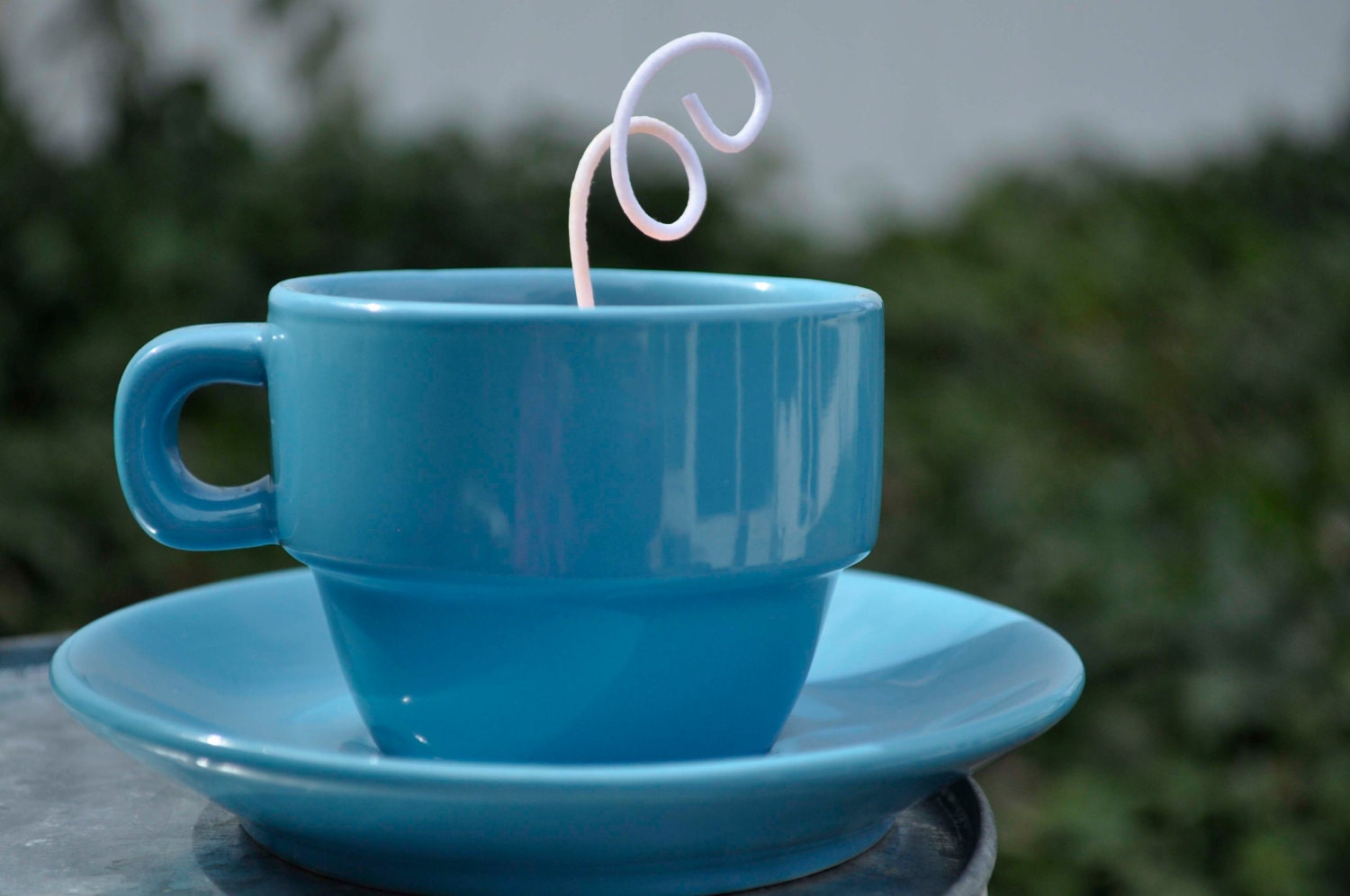 Blue cappuccino cup and saucer mocha brulee soy candle