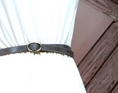 Thin Belt / Gray Leather belt / jeans belt / Pants belt / women belts / thin bracelet / genuine leather with bronze metal buckle