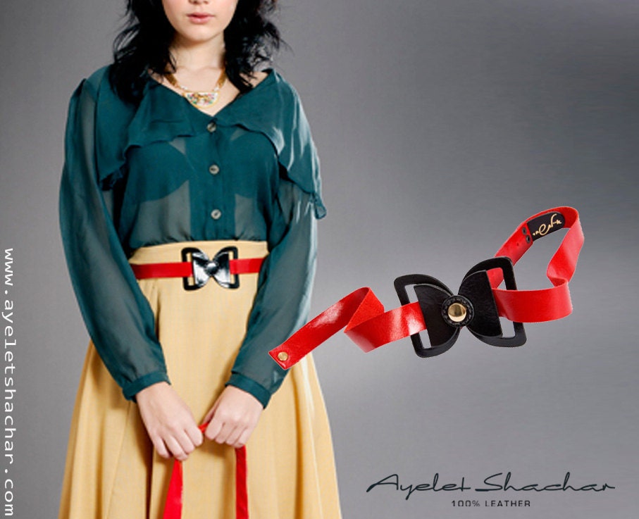 RED BELT - Red bow belt, Red Leather Belt, red bridesmaid accessories, red sash, red waist belt, red hip belt, red bowtie sash,