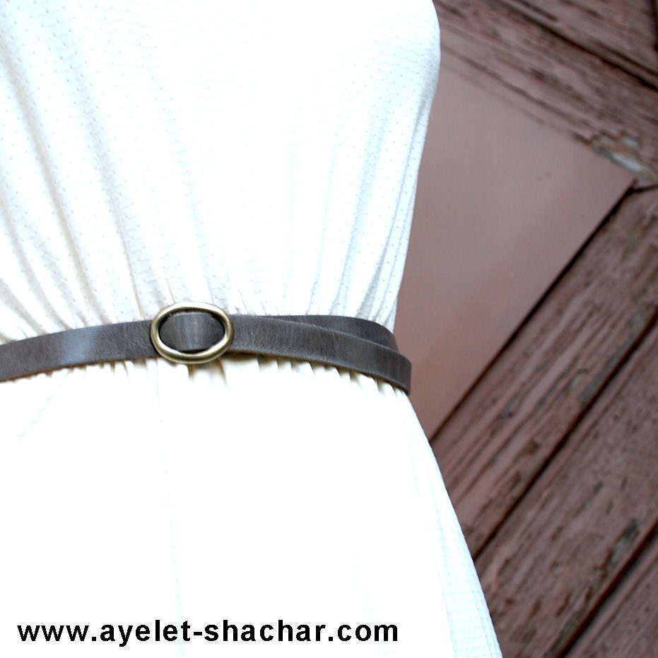 Bow Belt - bowtie belt - women belts - leather belt - gray leather belt / thin strip belt/ leather belt with bronze metal buckle