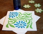 Deco Daisy BLUE folded square card - FREE SHIPPING within Ireland