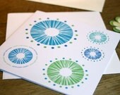 Puffball Folded Square HAPPY BIRTHDAY card - delicate dandelions in fresh spring blues and greens