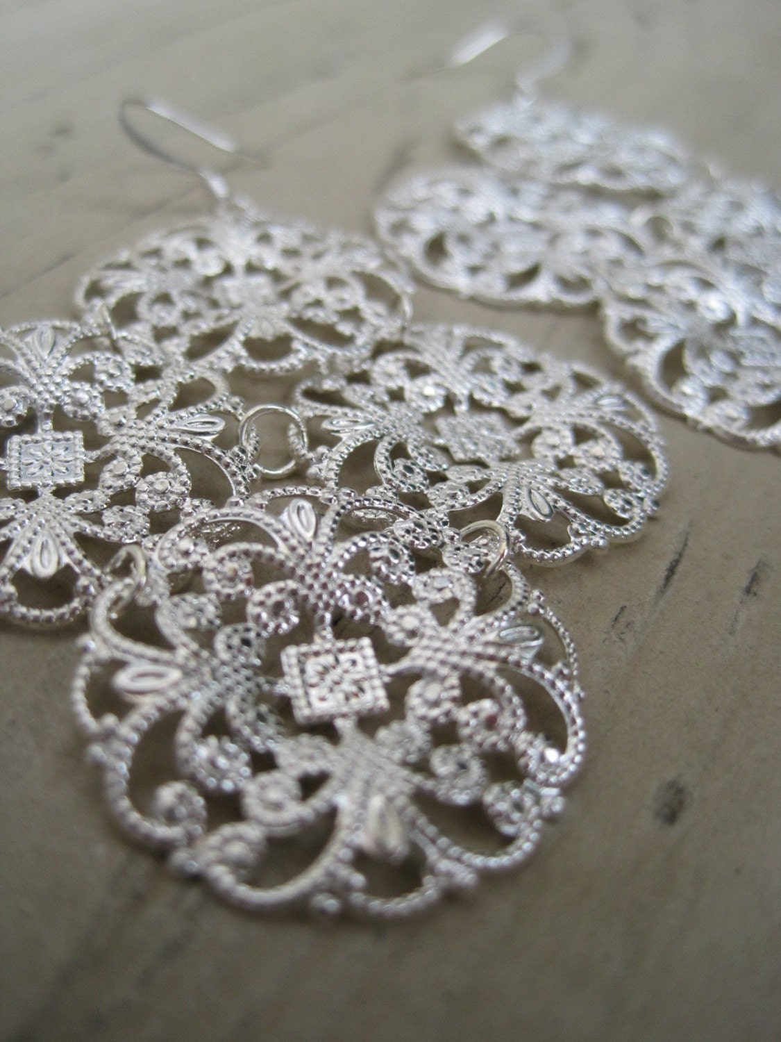 Lace Pocket Square Silver (handmade filigree statement earrings)