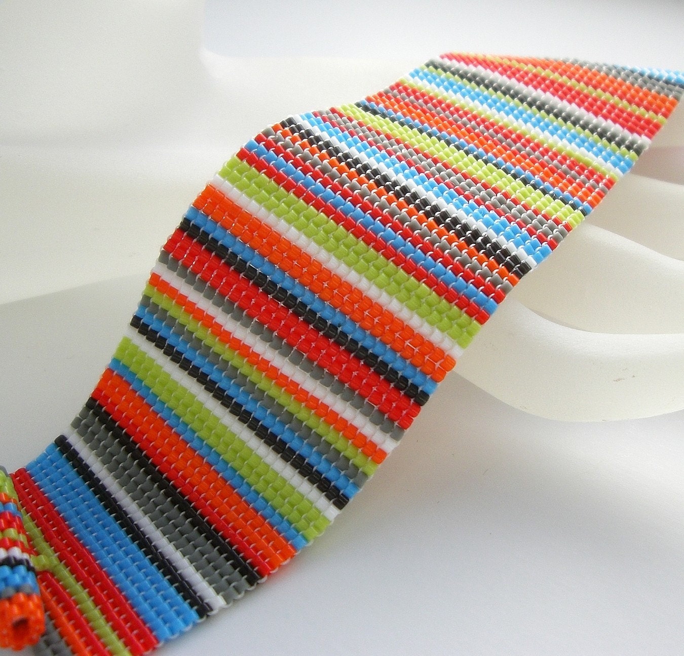 Closing Down Sale - Now only 30 Bucks - Wide Stripes - Beaded Beadwoven Bracelet free shipping