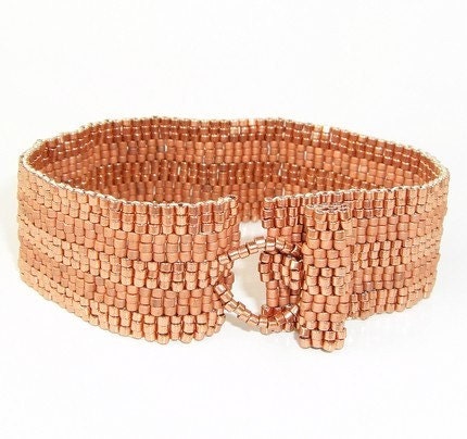 Closing Down Sale - Now only 15 Bucks - 2 Tone Copper Stripes Peyote Cuff Bracelet  FREE SHIPPING