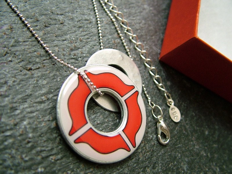 Stamped Fire Department Washer Necklace - Fire Wife