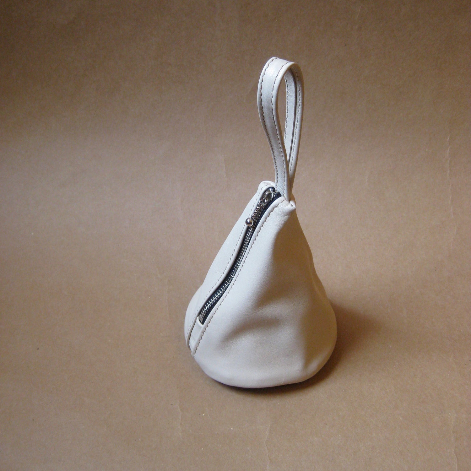 Ecru Lamb Leather  Wristlet, Clutch, Bridesmaid Pouch, Coin Purse.-THE CLUB POUCH