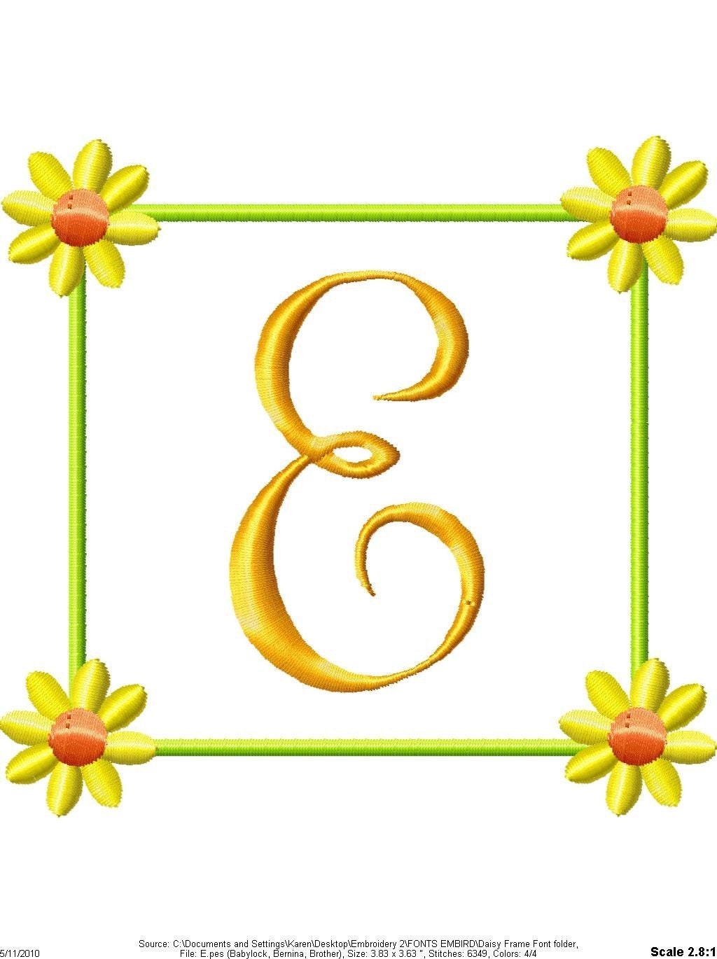 Daisy Frame Machine Embroidery Monogram Font Set
