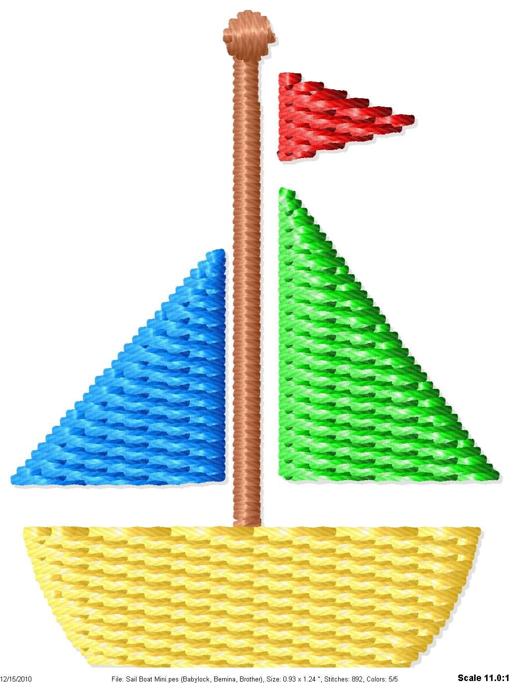Sailboat Machine Embroidery Design Mini by SimplySweetEmbroider