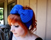 Blue Sparkle Crocheted Headband/Earwarmer with Bow