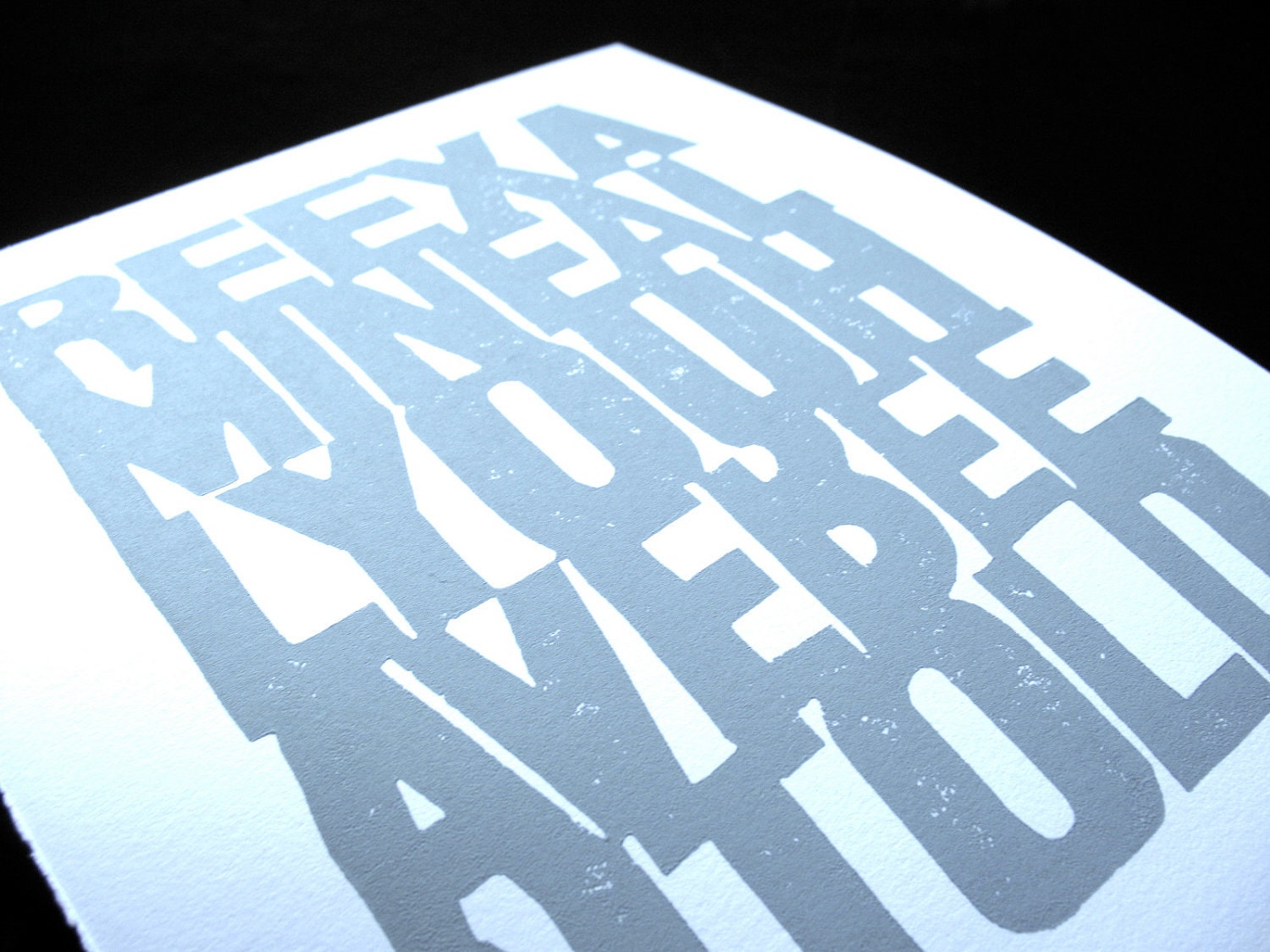 LINOCUT PRINT -  Reexamine GREY letterpress typography poster 8x10