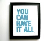 LINOCUT PRINT - You can have it all LETTERPRESS blue-grey typography valentine poster 8x10