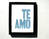 LINOCUT PRINT - Te amo LETTERPRESS letterpress blue-grey poster typography 8x10