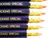 6 PENCILS - dark purple Radiohead pencil set - you're so fxcking special hex pencils w/ kraft pencil box - thebigharumph