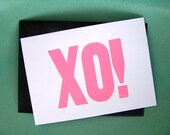 CARD - XO flamingo pink LINOCUT 5x7 - mini print