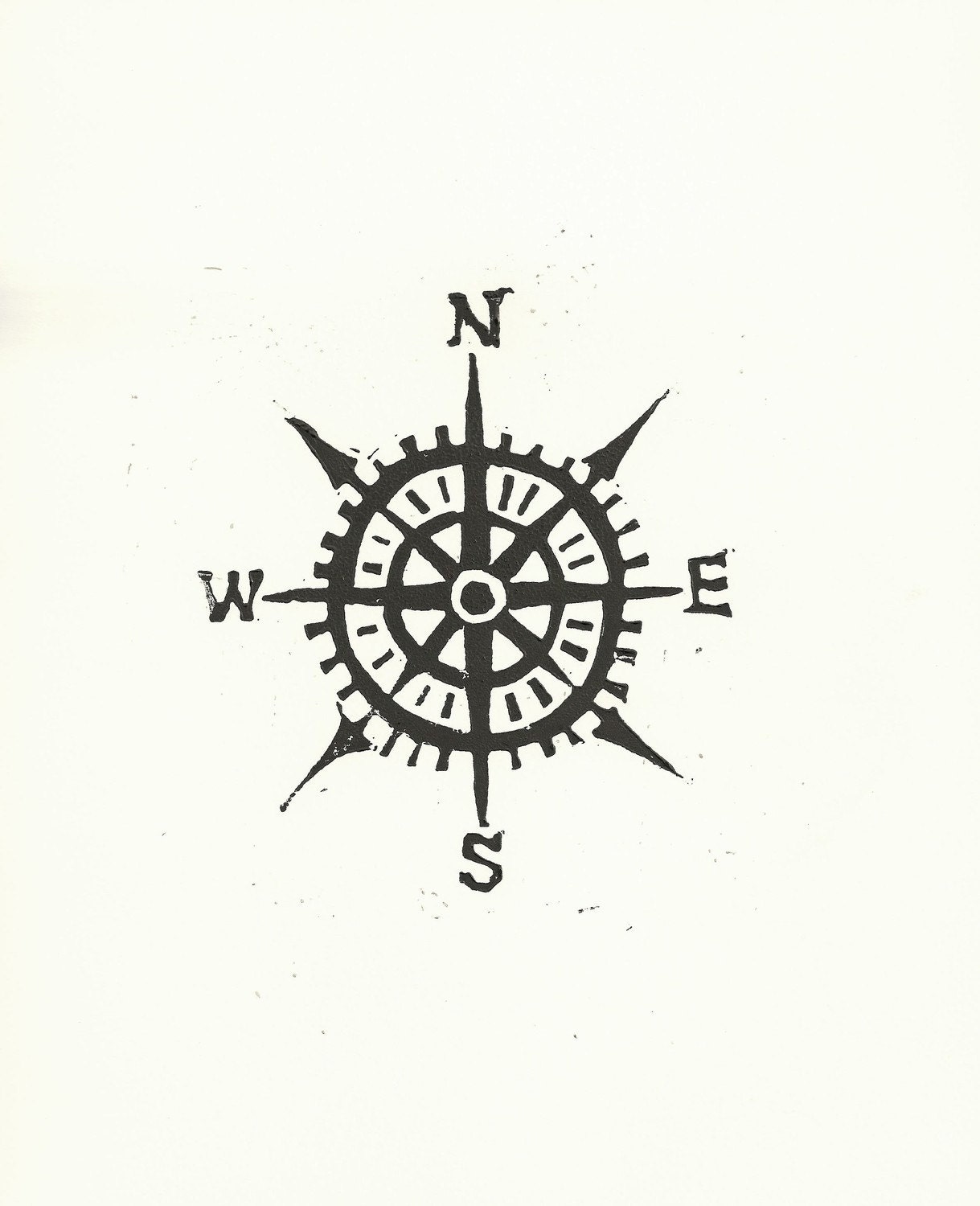 PRINT - Compass / Cardinal directions BLACK LINOCUT 8x10