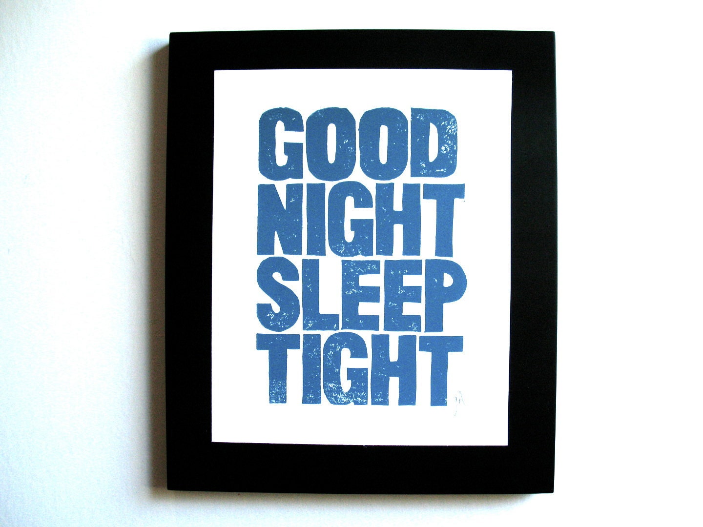 LINOCUT PRINT - Good Night Sleep Tight BLUE letterpress typography poster 8x10